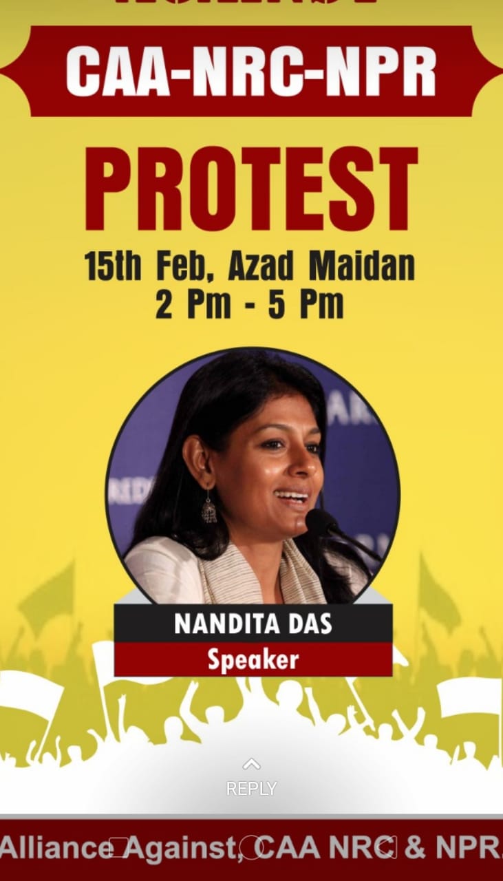 Mumbai: Mumbai Bollywood Celebrities Nandita Das, Jaaved Jaaferi, Sushant Singh and Activist Teesta Setalvad to join MahaMorcha at Azad Maidan on 15 February