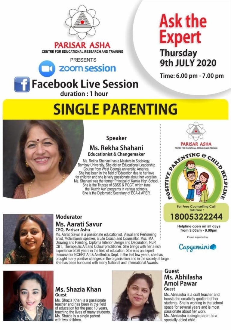 Mumbai : Online Session for Single Parents organised by parishar Asha CEO Aarti Savur, on 9th July