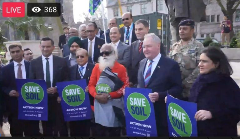 Indian yoga Guru Sadguruji launches 100 days Save Soil Journey International Campaign from UK Parliament, London Square